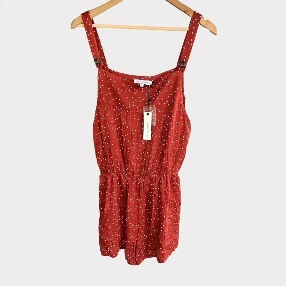 NWT Olivaceous Women's Polka Dot Romper in Rust | White Size Medium